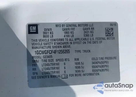 2015 Chevrolet Express G2500 Work Van from USA, damaged, VIN 1GCWGFCF4F1256265